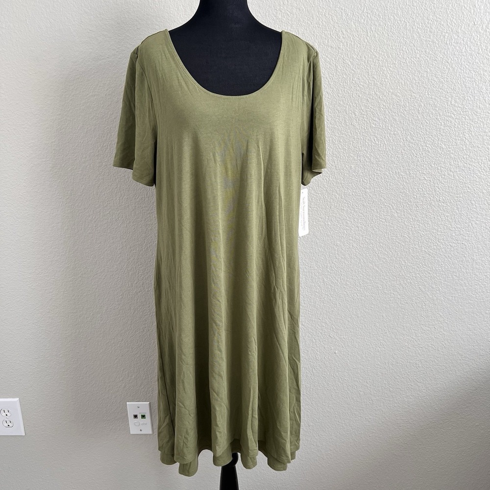 Soft Surroundings Large Camille T shirt Dress Green Pima Cotton Stretch NWT